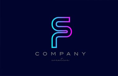 pink blue F alphabet letter logo icon. Creative template for a business or company with line design
