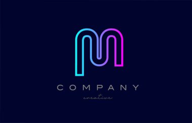 pink blue M alphabet letter logo icon. Creative template for a business or company with line design
