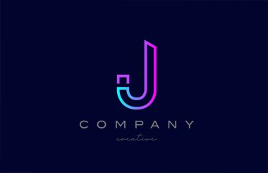pink blue J alphabet letter logo icon. Creative template for a business or company with line design