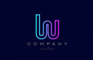 pink blue W alphabet letter logo icon. Creative template for a business or company with line design