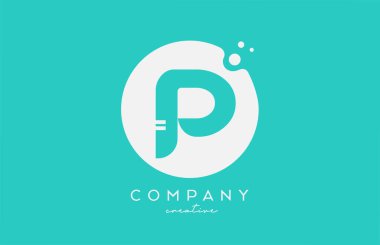cyan P green circle alphabet letter logo icon design with dots. Creative template for company and business 