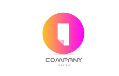 pink yellow I geometric alphabet letter logo icon design with folded corner. Template design for company or business with circle. Vector element for identity. Logotype or emblem