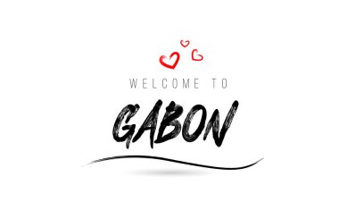 Welcome to GABON country text typography with red love heart and black name. Creative handwritten template word icon logo design