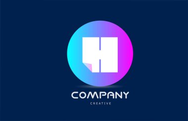 pink blue H geometric alphabet letter logo icon design with folded corner. Template for company with circle. Vector element for identity 
