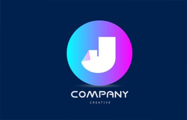 pink blue J geometric alphabet letter logo icon design with folded corner. Template for company with circle. Vector element for identity 