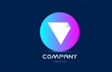 pink blue V geometric alphabet letter logo icon design with folded corner. Template for company with circle. Vector element for identity 