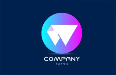 pink blue W geometric alphabet letter logo icon design with folded corner. Template for company with circle. Vector element for identity 