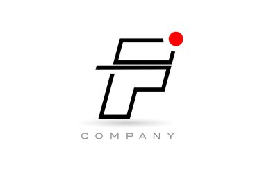 Simple F alphabet letter logo icon design with line and red dot. Creative template for business and company