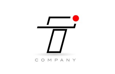 Simple T alphabet letter logo icon design with line and red dot. Creative template for business and company