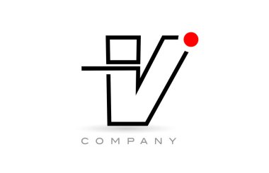 Simple V alphabet letter logo icon design with line and red dot. Creative template for business and company