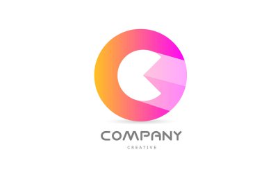 pink yellow C alphabet letter logo icon with long shadow. Creative template for company or business with circle