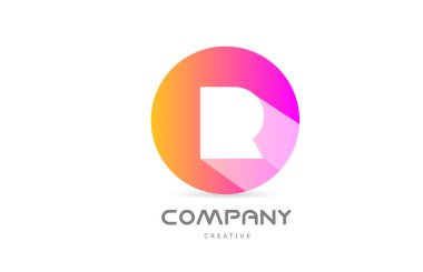 pink yellow R alphabet letter logo icon with long shadow. Creative template for company or business with circle