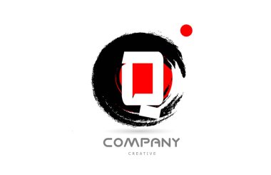 grunge Q alphabet letter logo icon design with japanese style lettering. Creative template for company and business with red dot