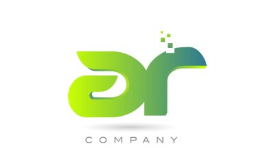 joined AR alphabet letter logo icon combination design with dots and green color. Creative template for business and company