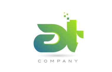 joined AT alphabet letter logo icon combination design with dots and green color. Creative template for business and company