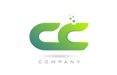 joined CC alphabet letter logo icon combination design with dots and green color. Creative template for business and company