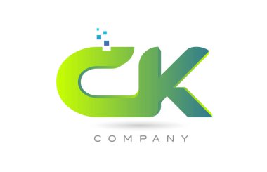 joined CK alphabet letter logo icon combination design with dots and green color. Creative template for business and company