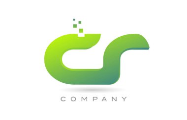joined CR alphabet letter logo icon combination design with dots and green color. Creative template for business and company
