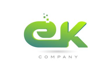 joined EK alphabet letter logo icon combination design with dots and green color. Creative template for business and company