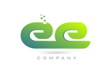 joined EE alphabet letter logo icon combination design with dots and green color. Creative template for business and company