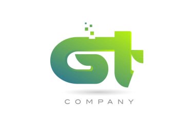 joined GT alphabet letter logo icon combination design with dots and green color. Creative template for business and company