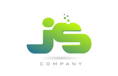 joined JS alphabet letter logo icon combination design with dots and green color. Creative template for business and company