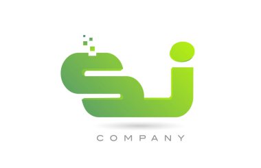 joined SJ alphabet letter logo icon combination design with dots and green color. Creative template for business and company
