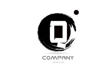 Q black and white grunge alphabet letter logo icon design with japanese style lettering. Creative template for business and company