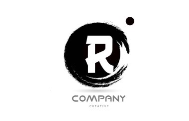 R black and white grunge alphabet letter logo icon design with japanese style lettering. Creative template for business and company