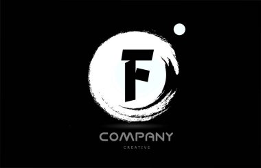 F grunge alphabet letter logo icon design with japanese style lettering in black and white. Creative template for business and company