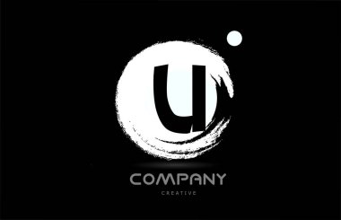 U grunge alphabet letter logo icon design with japanese style lettering in black and white. Creative template for business and company