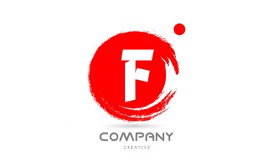 red F grunge alphabet letter logo icon design with japanese style lettering. Creative template for company