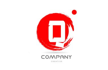 red Q grunge alphabet letter logo icon design with japanese style lettering. Creative template for company