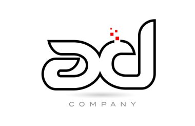 AD connected alphabet letter logo icon combination design with dots and red color. Creative template for business and company