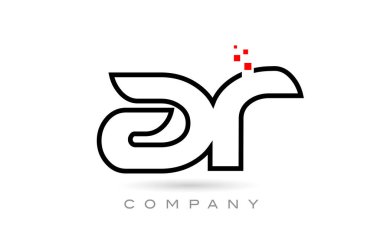 AR connected alphabet letter logo icon combination design with dots and red color. Creative template for business and company