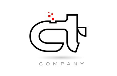 CT connected alphabet letter logo icon combination design with dots and red color. Creative template for business and company