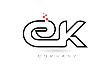 EK connected alphabet letter logo icon combination design with dots and red color. Creative template for business and company