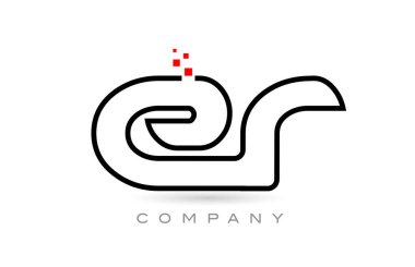 ER connected alphabet letter logo icon combination design with dots and red color. Creative template for business and company