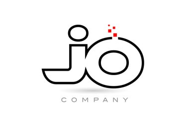 JO connected alphabet letter logo icon combination design with dots and red color. Creative template for business and company