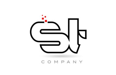 ST connected alphabet letter logo icon combination design with dots and red color. Creative template for business and company