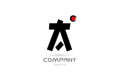simple black and white A alphabet letter logo icon design with japanese style lettering. Creative template for company and business with red dot