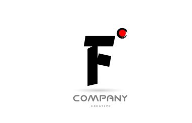 simple black and white F alphabet letter logo icon design with japanese style lettering. Creative template for company and business with red dot
