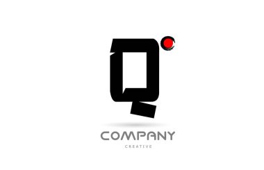 simple black and white Q alphabet letter logo icon design with japanese style lettering. Creative template for company and business with red dot