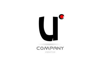 simple black and white U alphabet letter logo icon design with japanese style lettering. Creative template for company and business with red dot