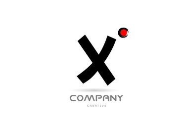 simple black and white X alphabet letter logo icon design with japanese style lettering. Creative template for company and business with red dot