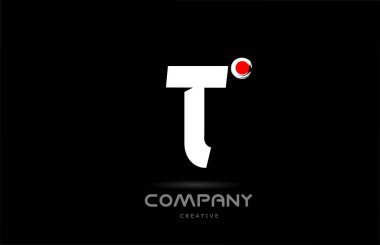T black and white alphabet letter logo icon design with japanese style lettering. Creative template for company and business with red dot