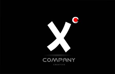 X black and white alphabet letter logo icon design with japanese style lettering. Creative template for company and business with red dot