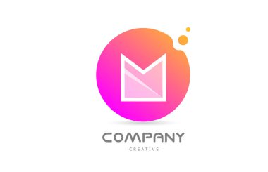 pink yellow dots M alphabet letter logo icon with transparency. Creative template for business