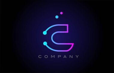 pink blue C dot line alphabet letter logo icon design. Creative template for company and business