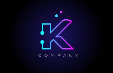 pink blue K dot line alphabet letter logo icon design. Creative template for company and business
